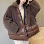 Faux Leather Panel Padded Coat
