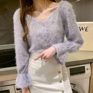 Flared-cuff Furry Blouse