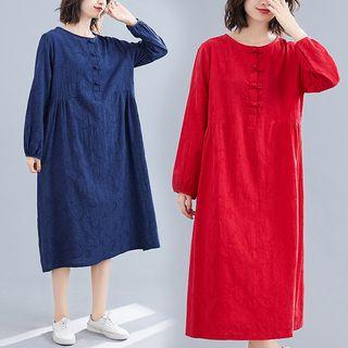 Long-sleeve Frog-button Midi A-line Dress
