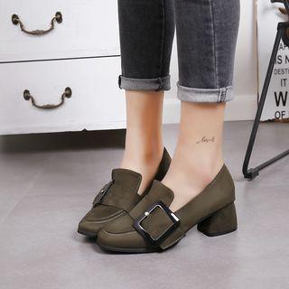 Buckled Faux-leather Block-heel Loafers