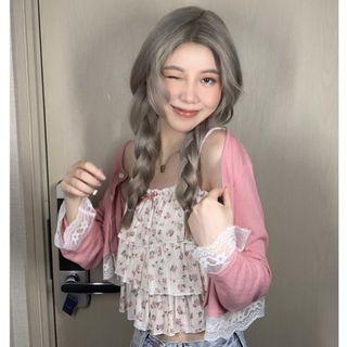 Floral Print Ruffled Camisole Top / Cardigan