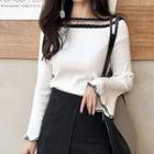 Mesh Panel Bell-sleeve Knit Top