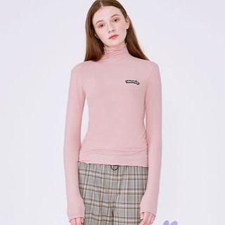 High-neck Logo-appliqu  Slim-fit Top Pink - One Size