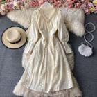 Stand Collar Inset Long-sleeve Lace Dress