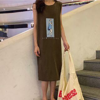 Lettering Pattern Print Long Tank Dress