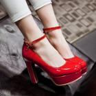 Ankle Strap Chunky Heel Platform Pumps