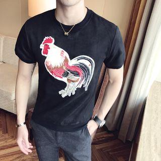 Chicken Applique Short Sleeve T-shirt