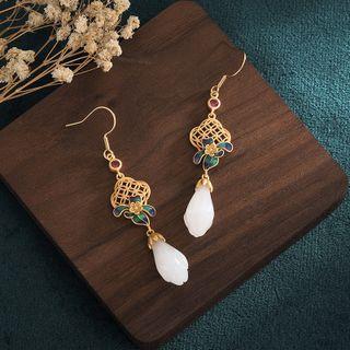 Flower Faux Gemstone Alloy Dangle Earring 1 Pair - Cp436 - White - One Size