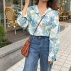 Long-sleeve Flower Button-down Shirt As Shown In Figure - One Size