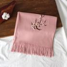 Embroidered Fringed Scarf