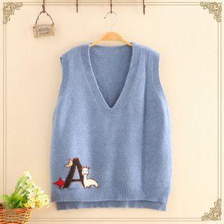 Giraffe Jacquard V-neck Knit Vest