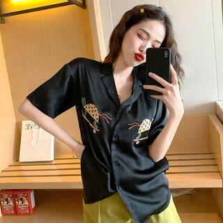 Short-sleeve Embroidered Shirt / High-waist Wide-leg Pants