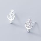 Rhinestone Crescent Stud Earring 1 Pair - S925 Silver - One Size