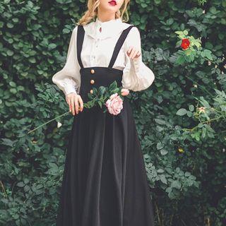 Button-detail Suspender Midi Skirt