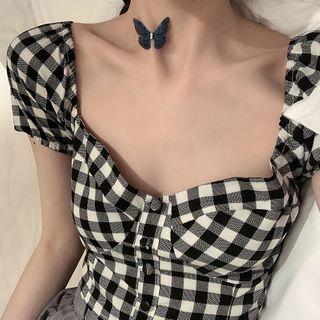 Check Short-sleeve Slim-fit Top