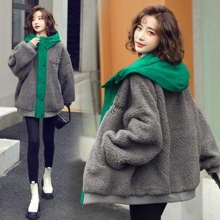 Mock Two Piece Letter Embroidered Fleece Jacket