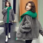 Mock Two Piece Letter Embroidered Fleece Jacket