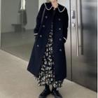 Double Breasted Long Coat / Long-sleeve Floral Print Dress