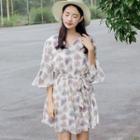 Elbow-sleeve Floral Chiffon Playsuit