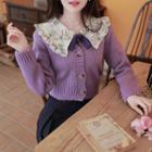 Cropped Rib-knit Cardigan Purple - One Size