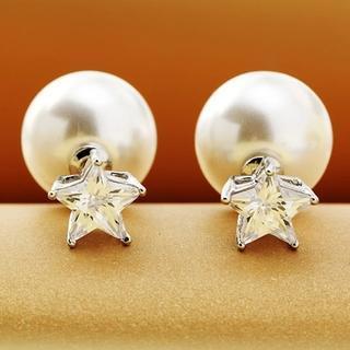 Faux-pearl & Jeweled Star Stud Earrings