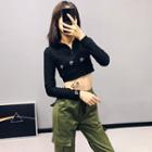 Half-zip Printed Crop Top
