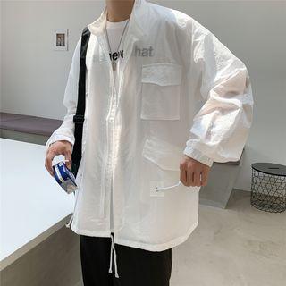 Pocket Detail Drawstring Zip Jacket