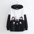 Two-tone Cat & Fish Hoodie White & Black - One Size