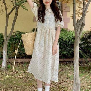 Short-sleeve Dotted Dress Almond - One Size