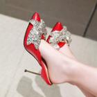 Embellished Bow-accent Pointed High-heel Pumps