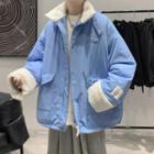 Stand Collar Fleece-lined Zip-up Jacket