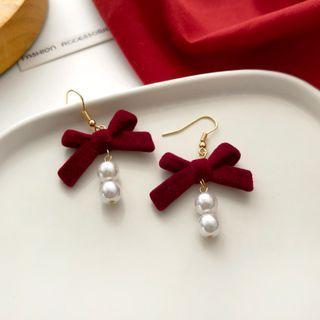 Bow Faux Pearl Drop Earring 1 Pair - Drop Earring - Bow - One Size