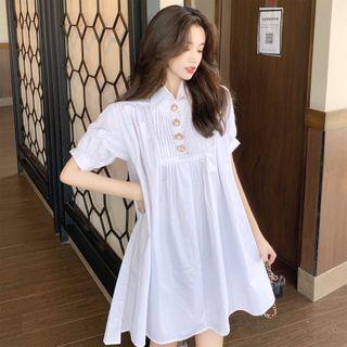 Puff-sleeve Loose-fit Shirtdress White - One Size