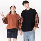 Couple Matching Mock Two-piece Cable-knit Sweater