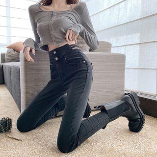 Two-button High Waist Skinny Jeans