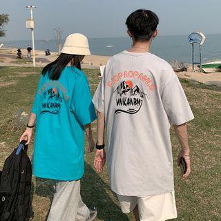 Couple Matching Snow Mountain Print T-shirt