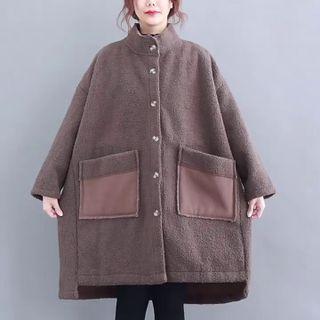 Faux Shearling Button-up Long Jacket