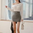 Set: Single-shoulder Long-sleeve Top + Mini Sheath Skirt