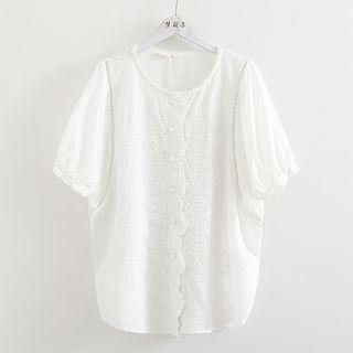 Crew-neck Embroidered Short-sleeve Top
