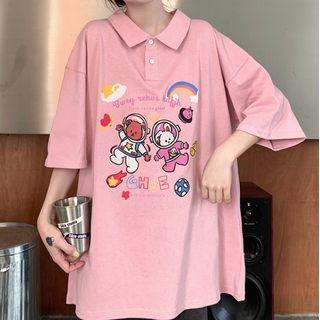 Short-sleeve Collared Print T-shirt