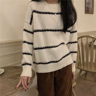 Round-neck Two Tone Striped Oversize Sweater