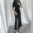 Side-slit Short-sleeve Midi A-line Dress