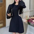 Long-sleeve Cutout-waist Dress