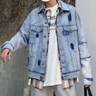 Patched Denim Button-up Jacket