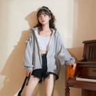 Drawstring Plain Ruffle Zip Jacket