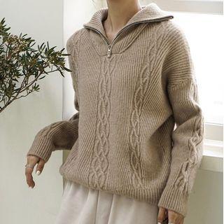 Half-zip Cable Knit Plain Knit Top