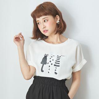 Print Fold-up Sleeve Top