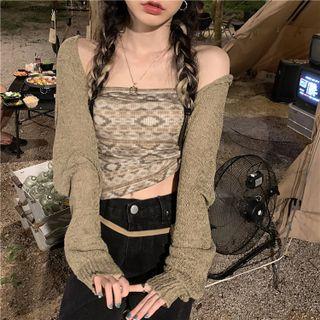 Pattern Halter Camisole Top / Cropped Cardigan