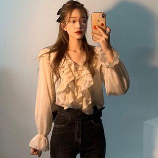 Bell-sleeve Ruffle Layered Blouse