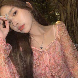 Camisole Top / Floral Print Tie-front Blouse